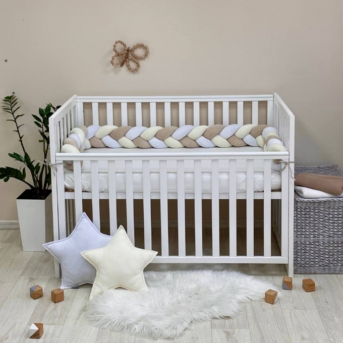 Protectie laterala patut bebe alb si bej (3)
